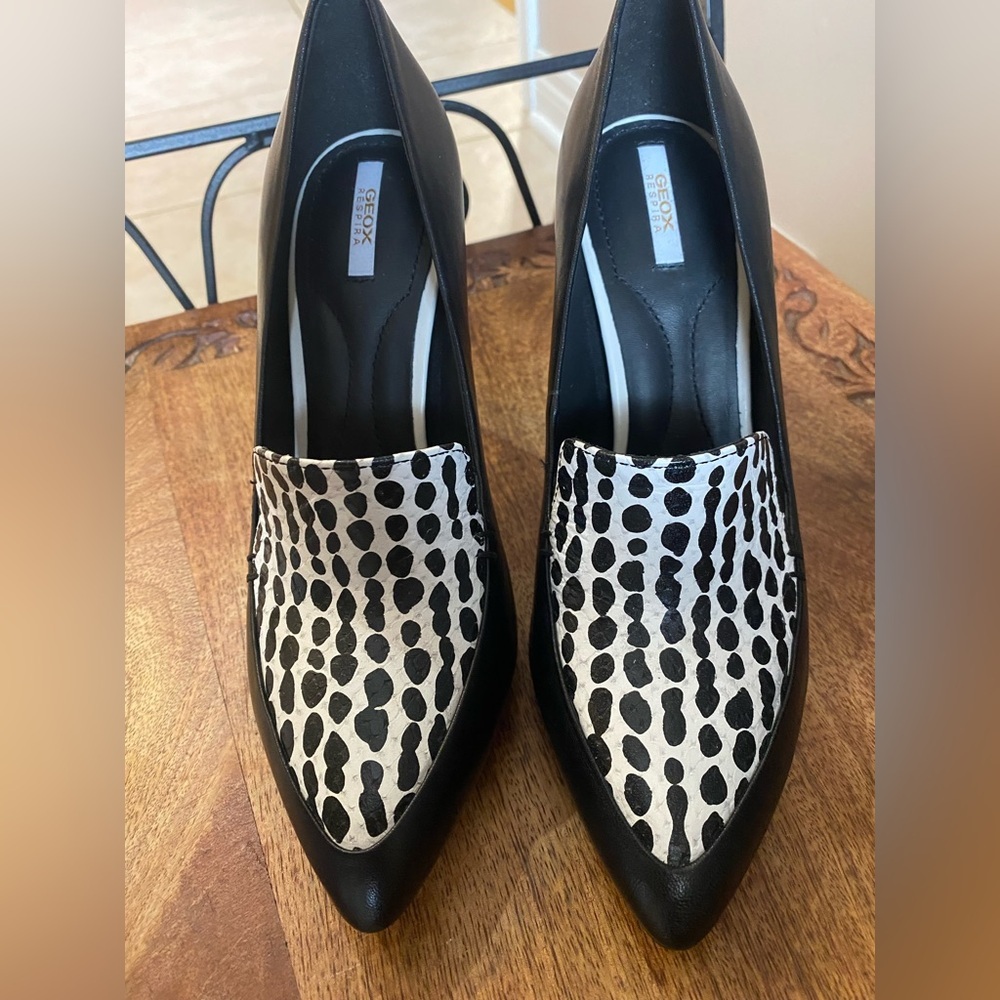 Geox High Heeled Black and White Pattern Shoes Size 36 - Picture 10 of 12